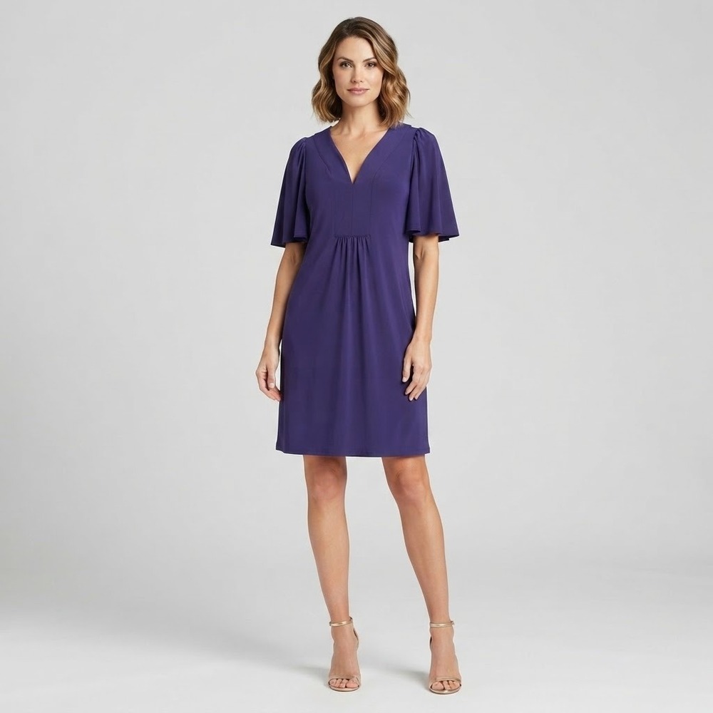 Jude Connally Blue V-Neck Flutter Sleeve Dress Style Size S Coastal Preppy